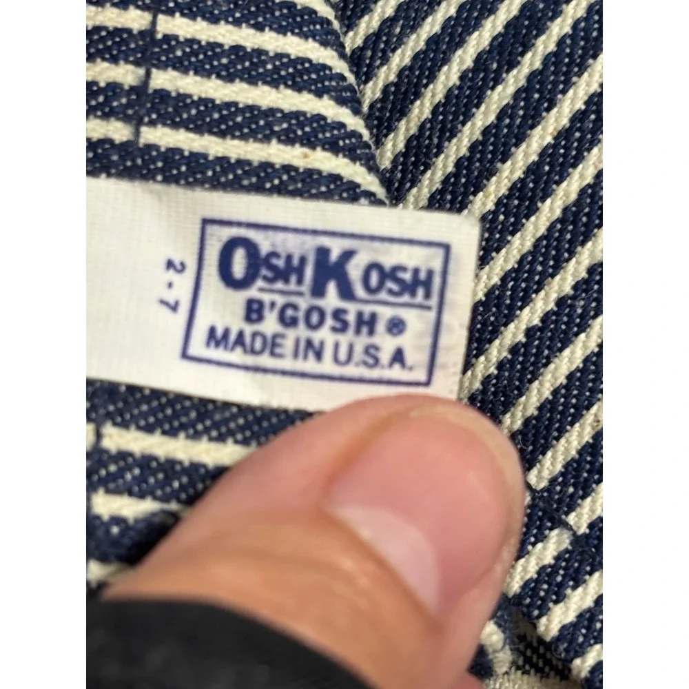 Vintage OshKosh Bgosh Kids Engineer Hat Hickory Stripe Blue White Made in USA